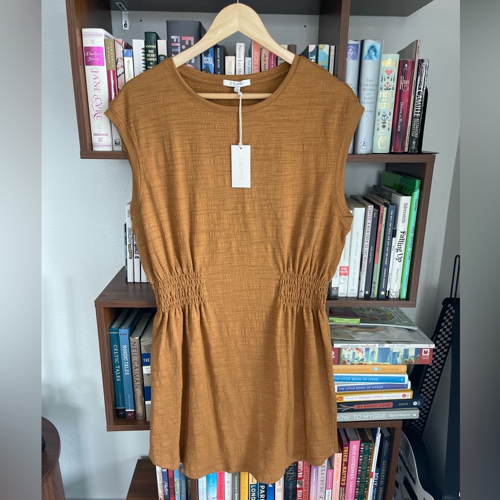 NWT Z Supply Camel Smocked Waist Knit Mini Dress Size L